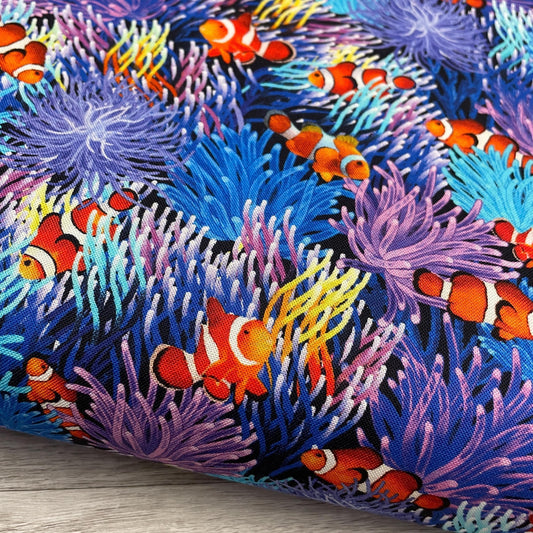 Clown Fish Fabric - Timeless Treasures - Ocean Life - 100% Cotton - Beach Quilt Sea Anemone Coral Reef
