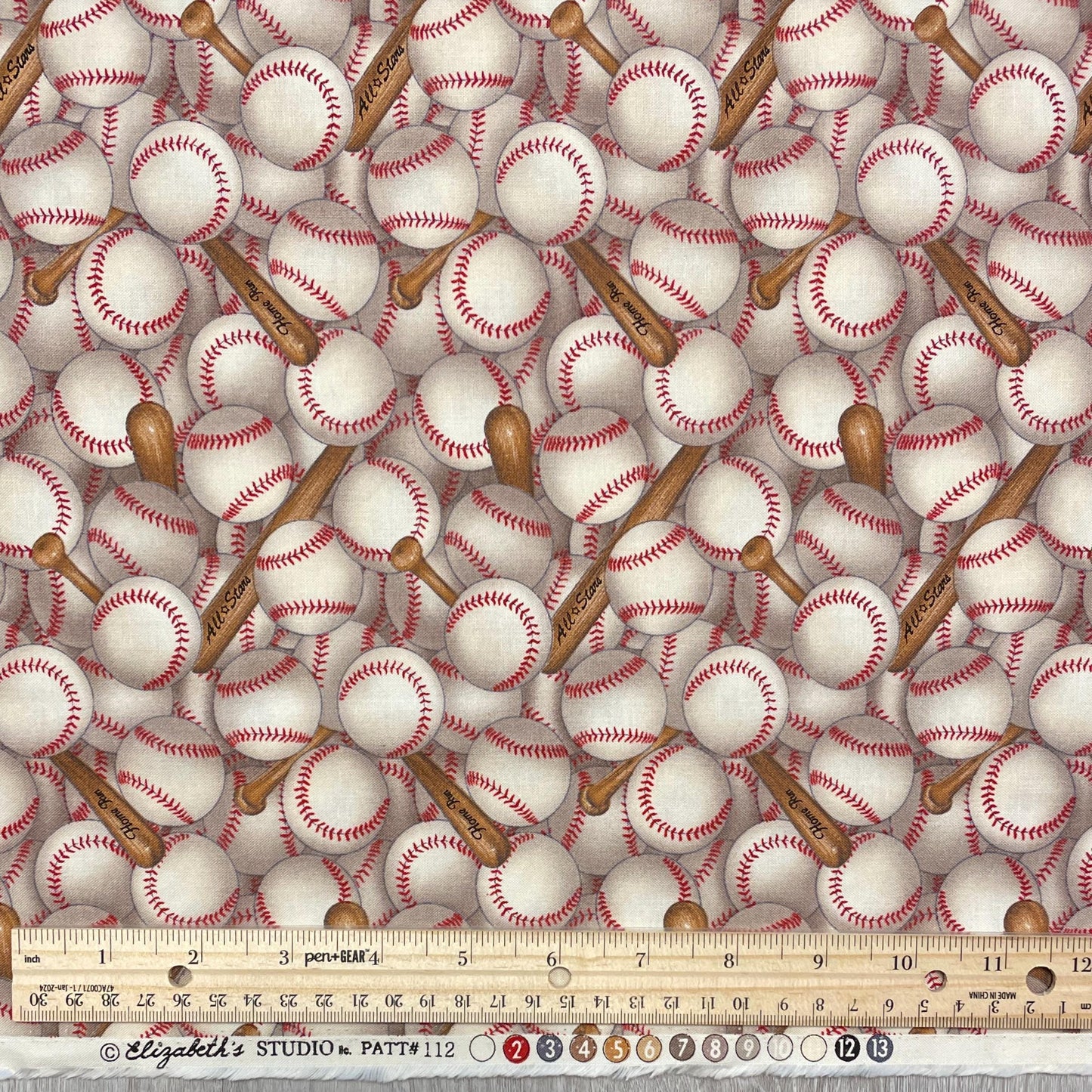 Baseball fabric - 100% Cotton Fabric - Elizabeth's Studio - Baseball Bat