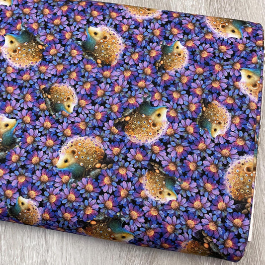 Hedgehog Fabric - Night Garden 3551-55 Purple - 100% cotton - Blank Quilting Corp
