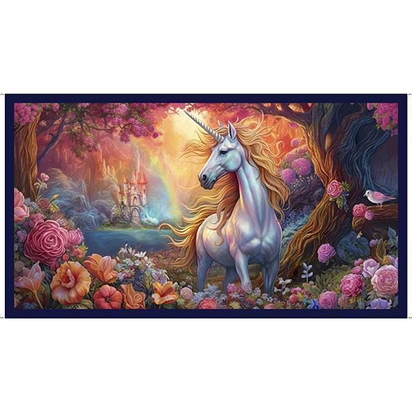 Mystical Unicorn Fabric Panel - 24" x 44" - QT Fabrics - Navy