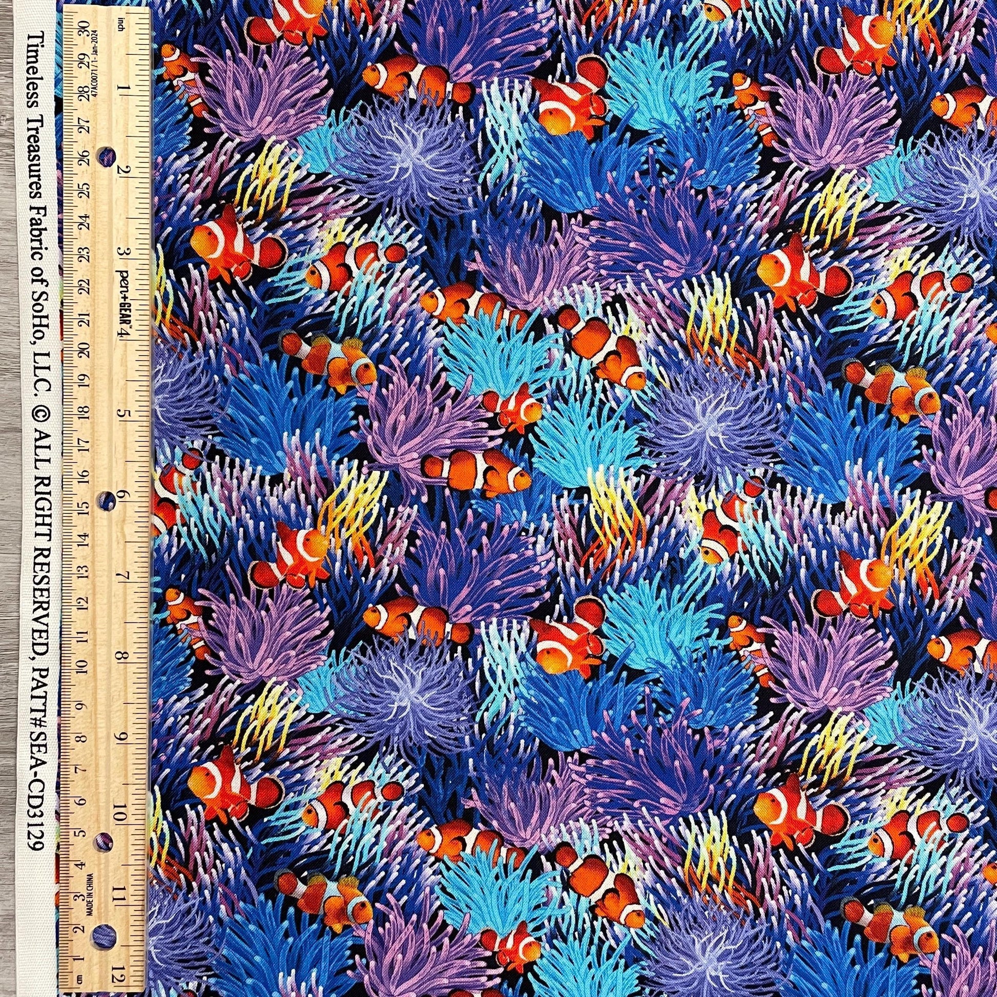 Clown Fish Fabric - Timeless Treasures - Ocean Life - 100% Cotton - Beach Quilt Sea Anemone Coral Reef