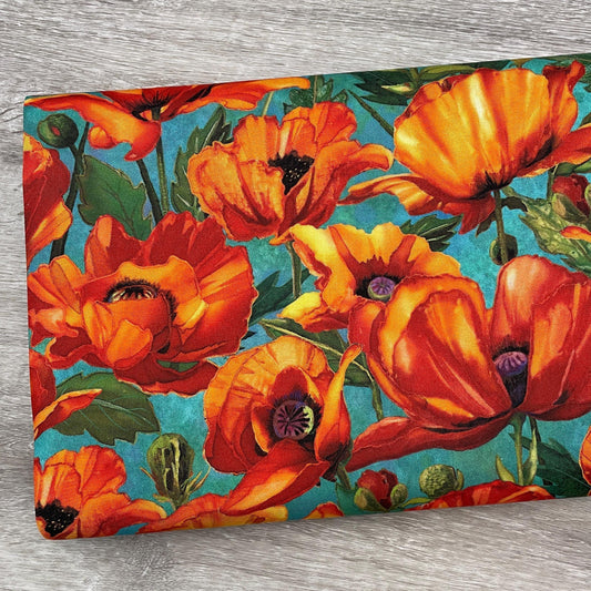 Packed Poppies on Turquoise - Northcott - Charisma Collection