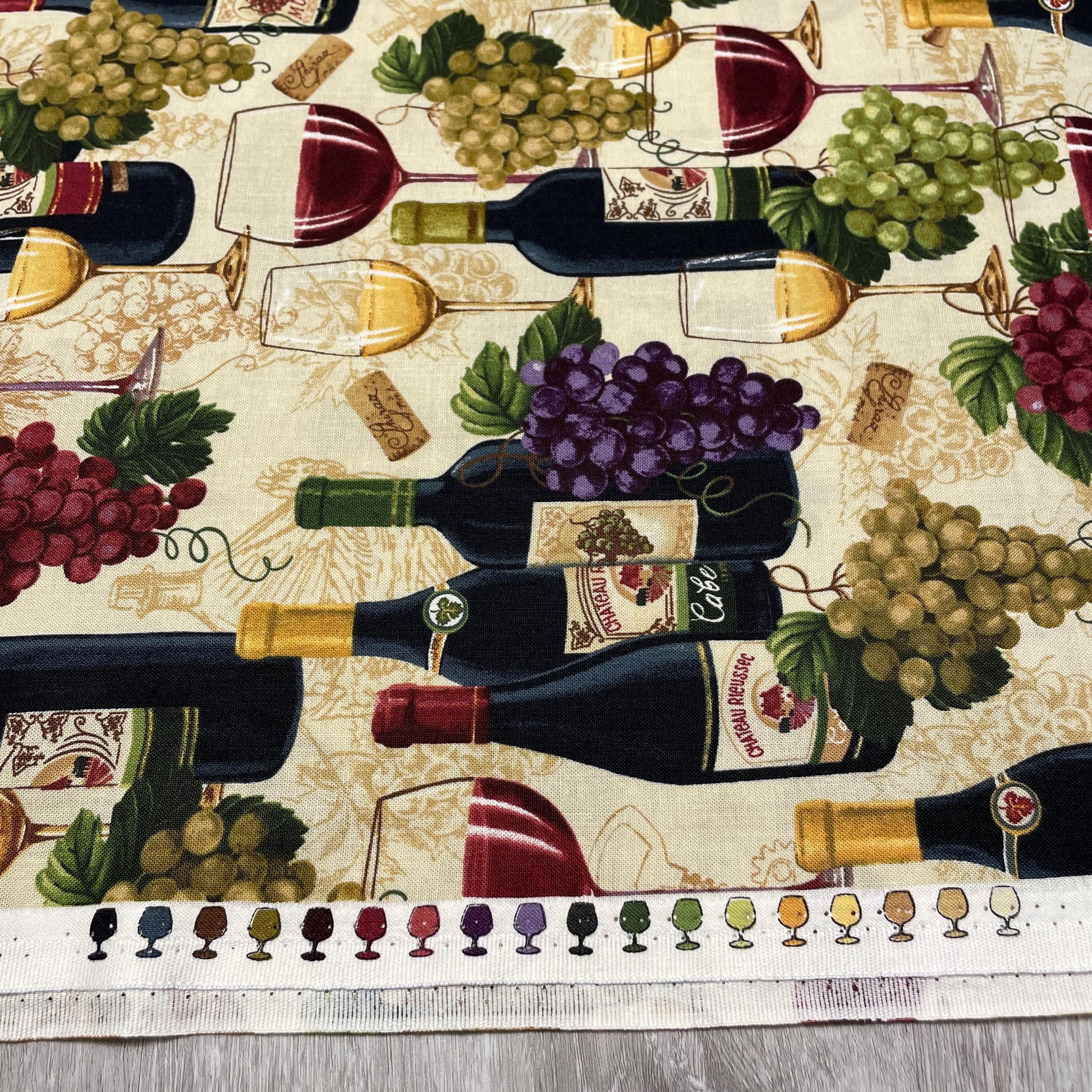 Wine Bottles and Grapes Fabric - Timeless Treasures - 100% Cotton