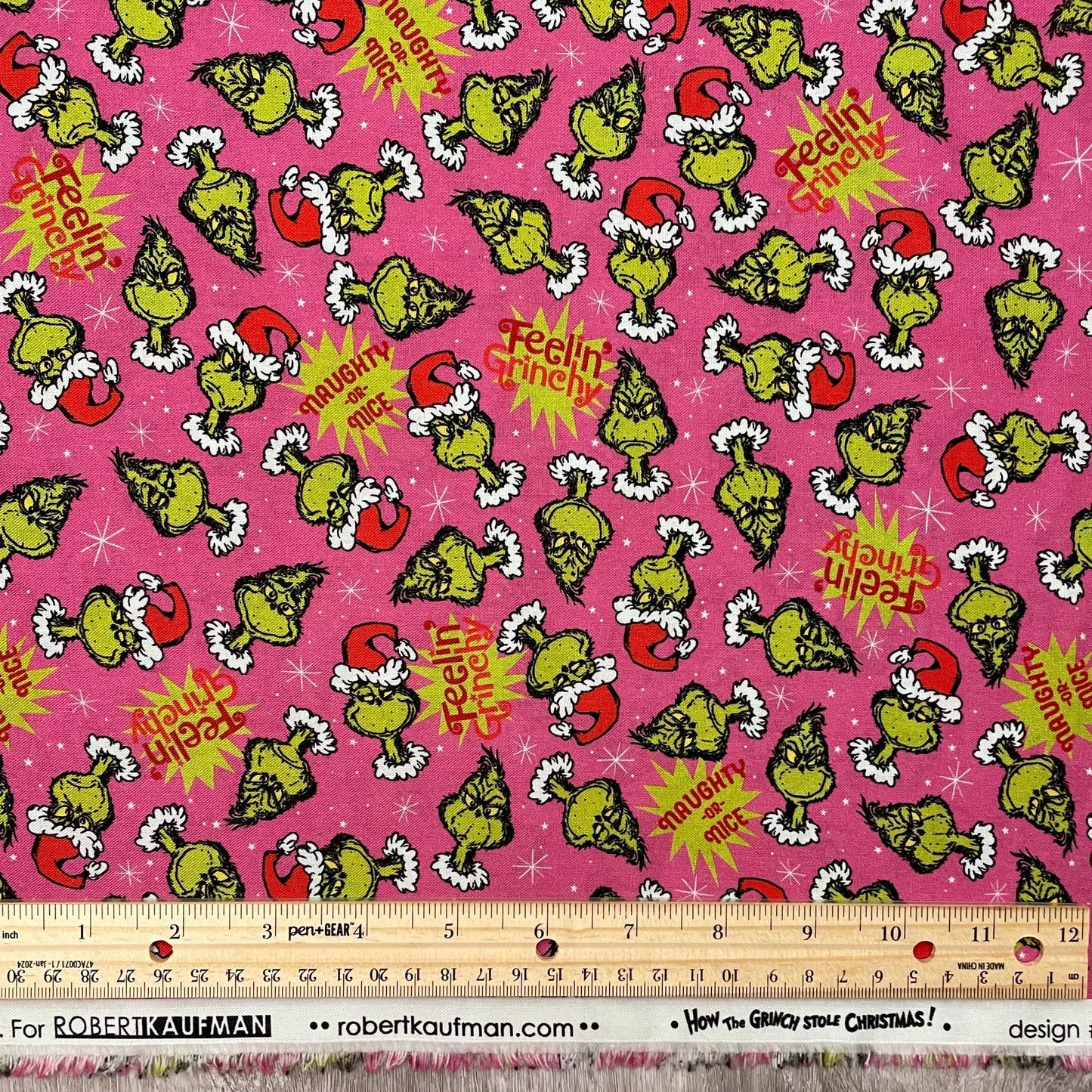 Robert Kaufman Grinch Fabric - Feelin' Grinchy Candy Pink - 100% cotton