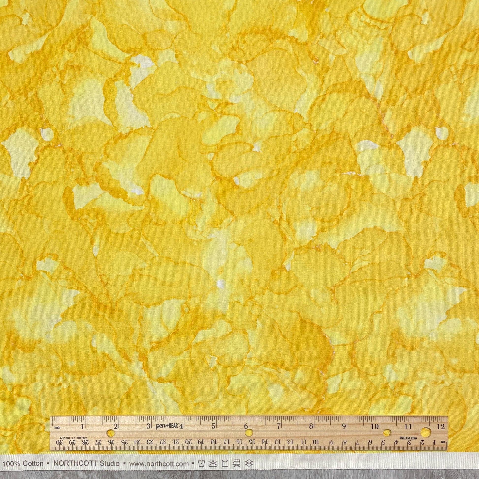Inspired Alcohol Ink Blobs Fabric - DP26699-52 Yellow - 100% Cotton - Northcott - Bright Yellow Blender