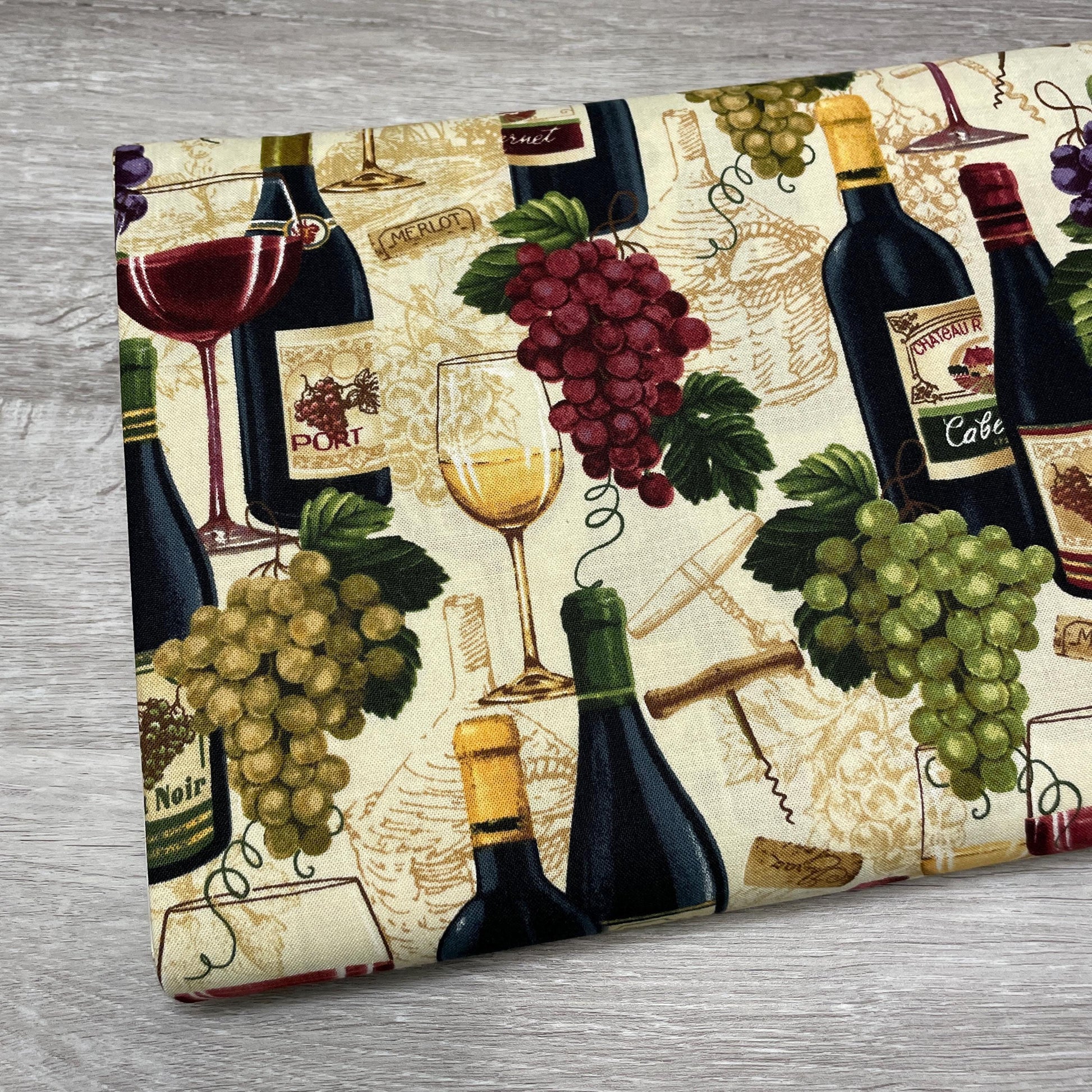 Wine Bottles and Grapes Fabric - Timeless Treasures - 100% Cotton