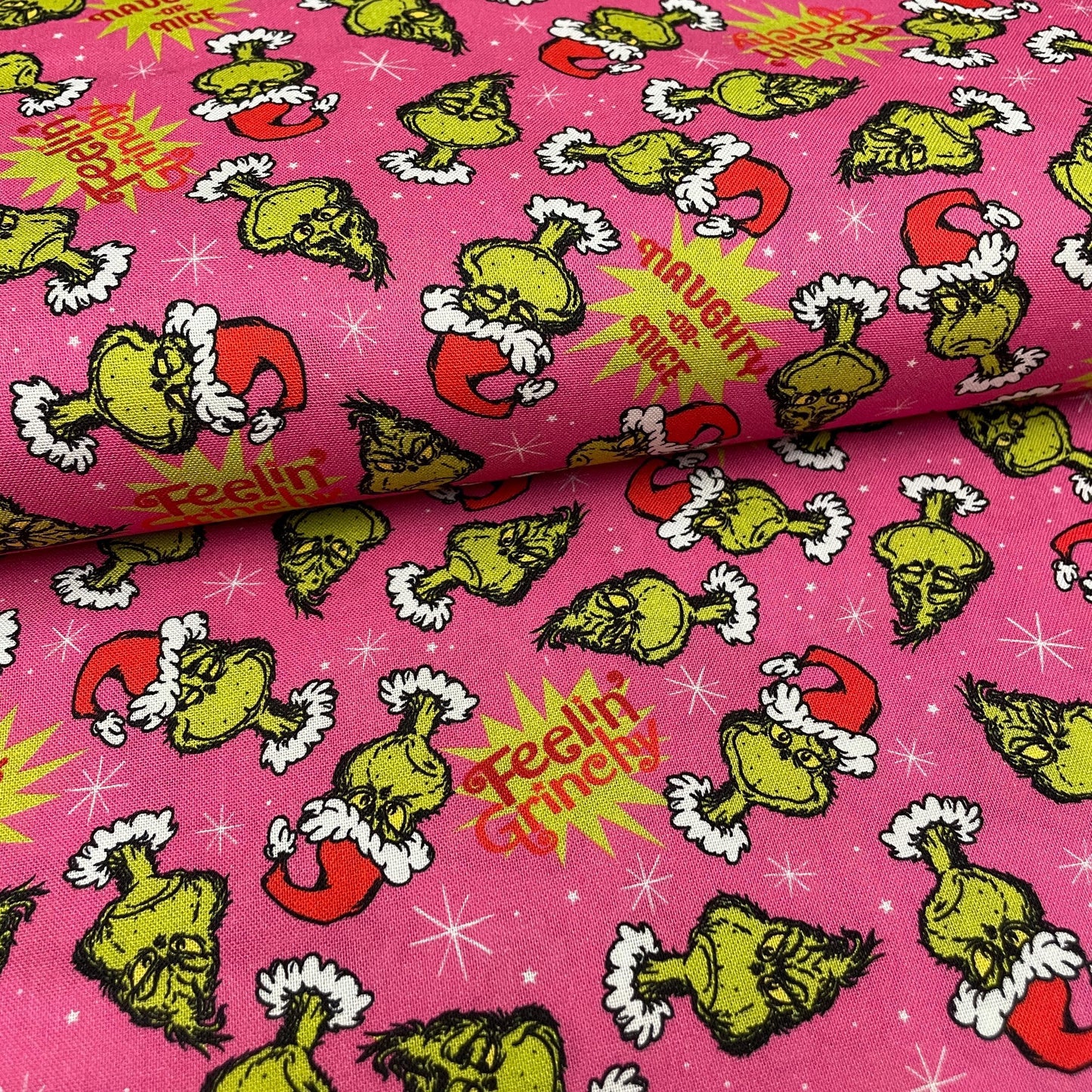 Robert Kaufman Grinch Fabric - Feelin' Grinchy Candy Pink - 100% cotton