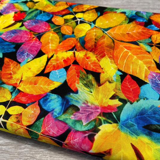 Electric Colors Fall Leaves Fabric - Nature's Glow
