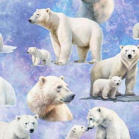 Polar Bear Fabric - Aurora - 100% Cotton - Snow Winter Holidays - QT Fabrics