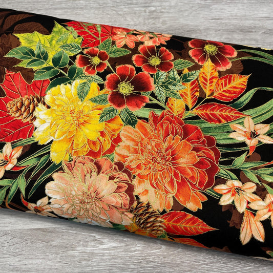 Fall Floral Fabric - Metallic Accents - Harvest Festival