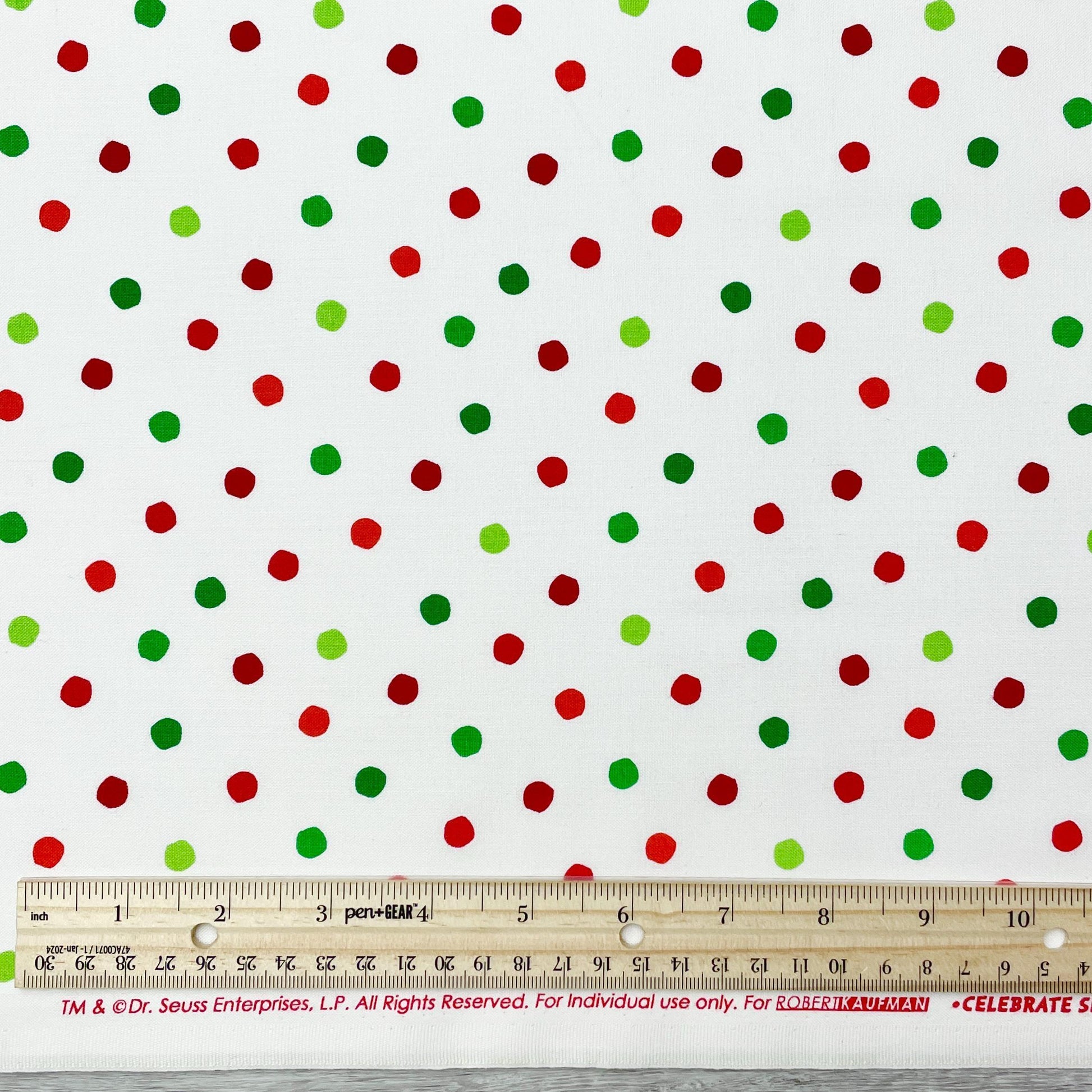 Christmas Polka Dot Fabric - Celebrate Seuss - Robert Kaufman - 100% cotton - ADE-12778-203 - Holiday Grinch Coordinate