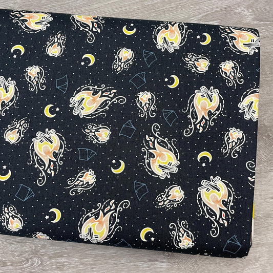 Campfire - By the light of the fire in Navy - Light Up My World collection by Michael Miller fabrics - 100% Cotton Fabric