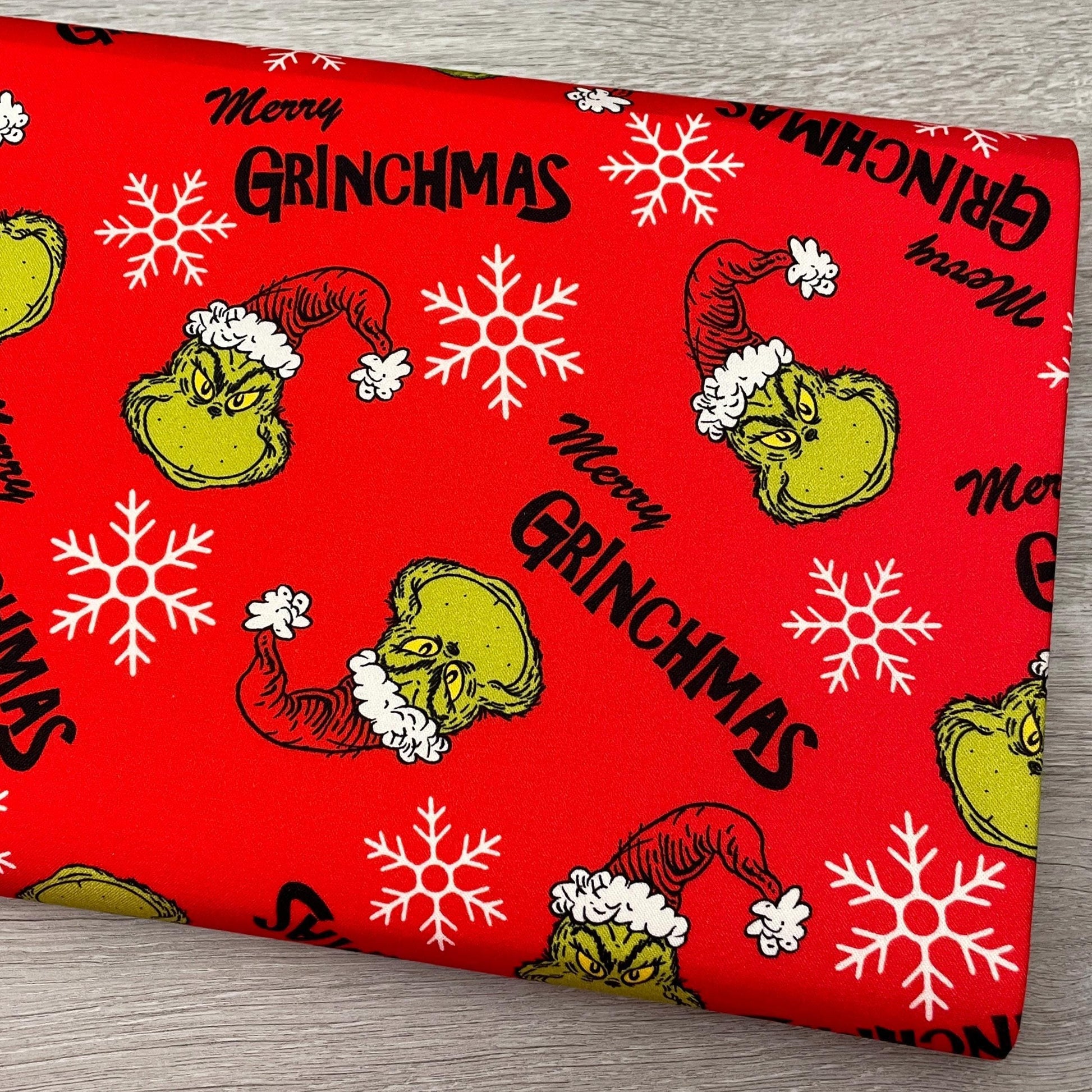 Robert Kaufman Grinch Fabric - Red Merry Grinchmas - How the Grinch Stole Christmas - 100% cotton fabric - Grinch hat