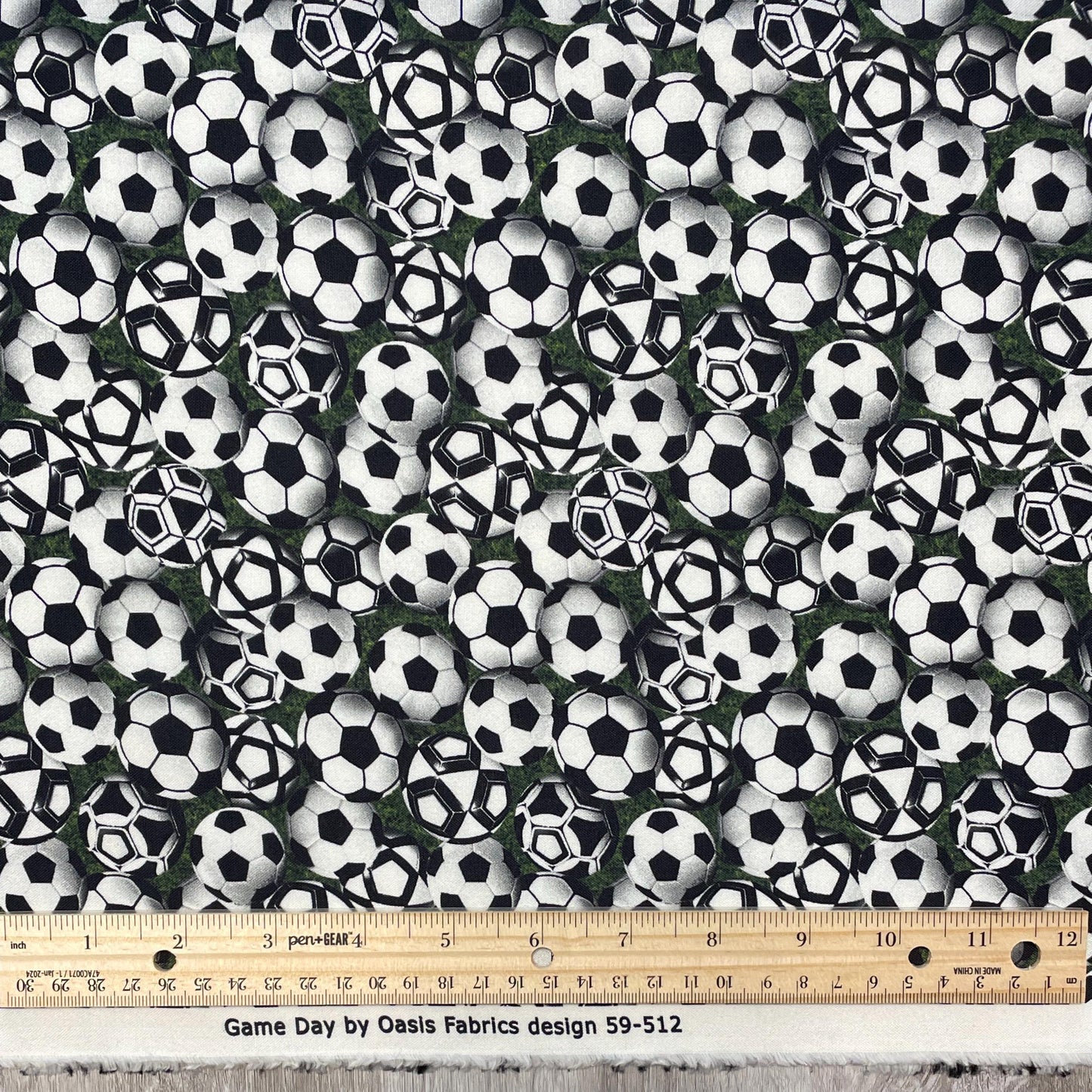 Soccer Fabric - Game Day 59-5121 - Oasis Fabrics - 100% Cotton - Quilting Cotton - Sports Fabric - Black and White Soccer ball