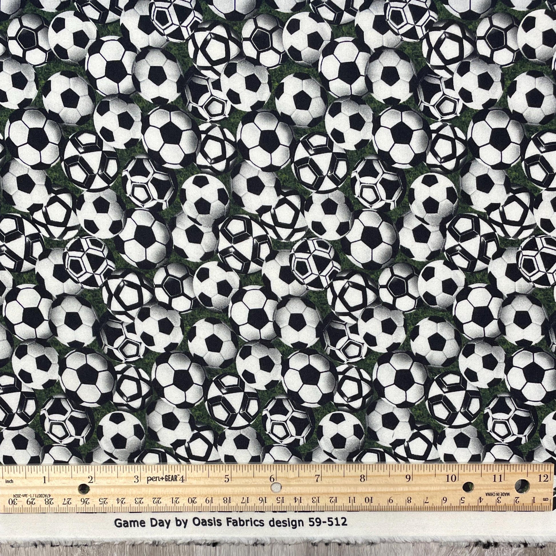Soccer Fabric - Game Day 59-5121 - Oasis Fabrics - 100% Cotton - Quilting Cotton - Sports Fabric - Black and White Soccer ball