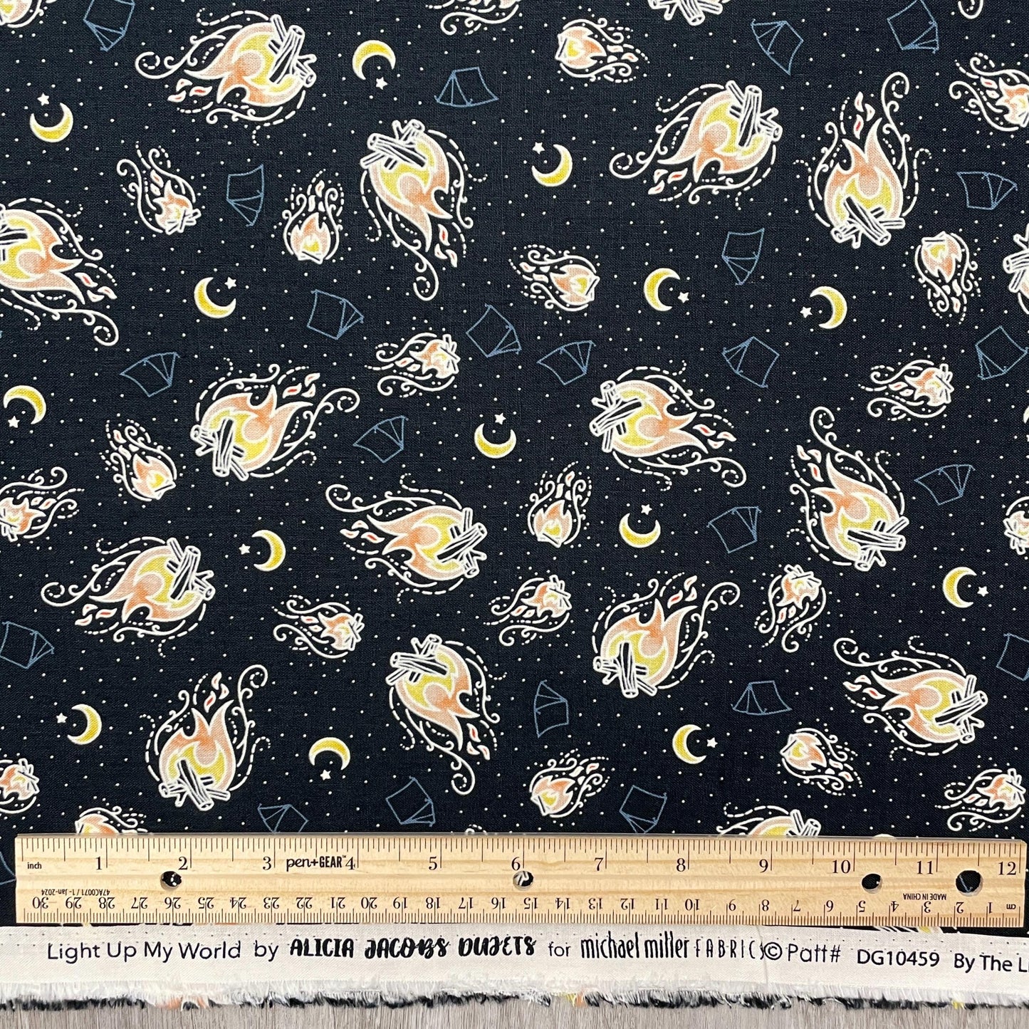 Campfire - By the light of the fire in Navy - Light Up My World collection by Michael Miller fabrics - 100% Cotton Fabric