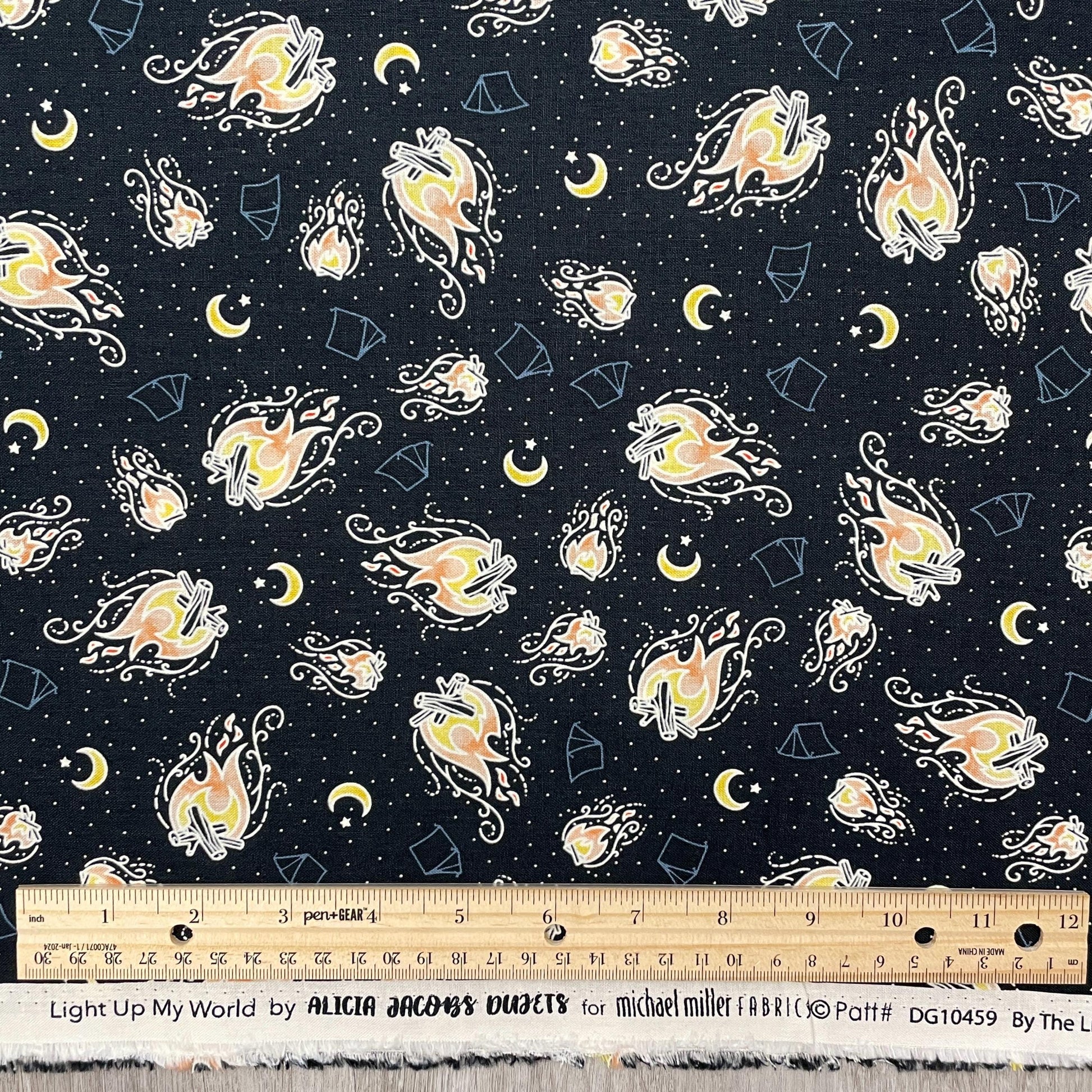 Campfire - By the light of the fire in Navy - Light Up My World collection by Michael Miller fabrics - 100% Cotton Fabric