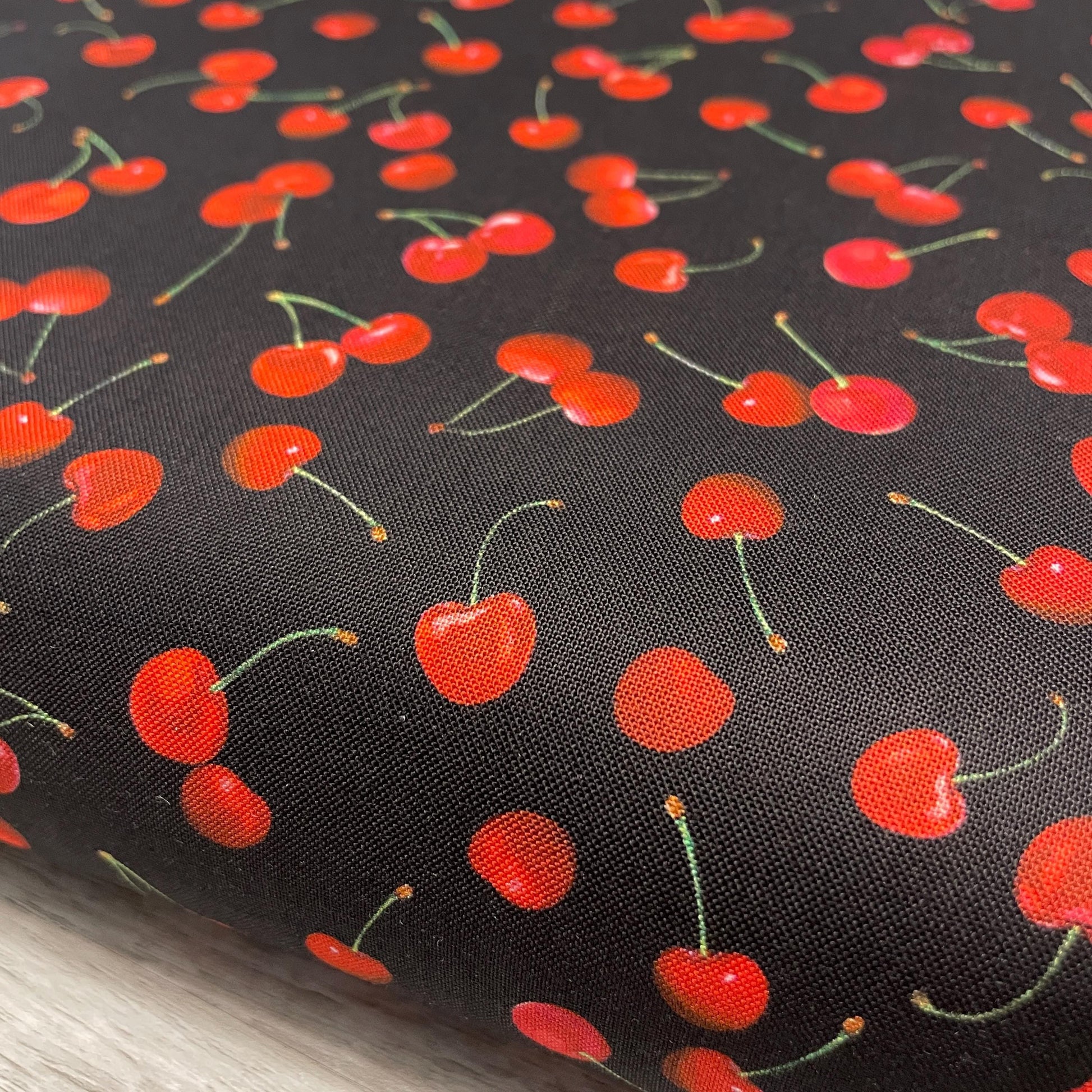 Cherry fabric - Cute Cherries Black - 100% Cotton - Kanvas Studios for Benartex