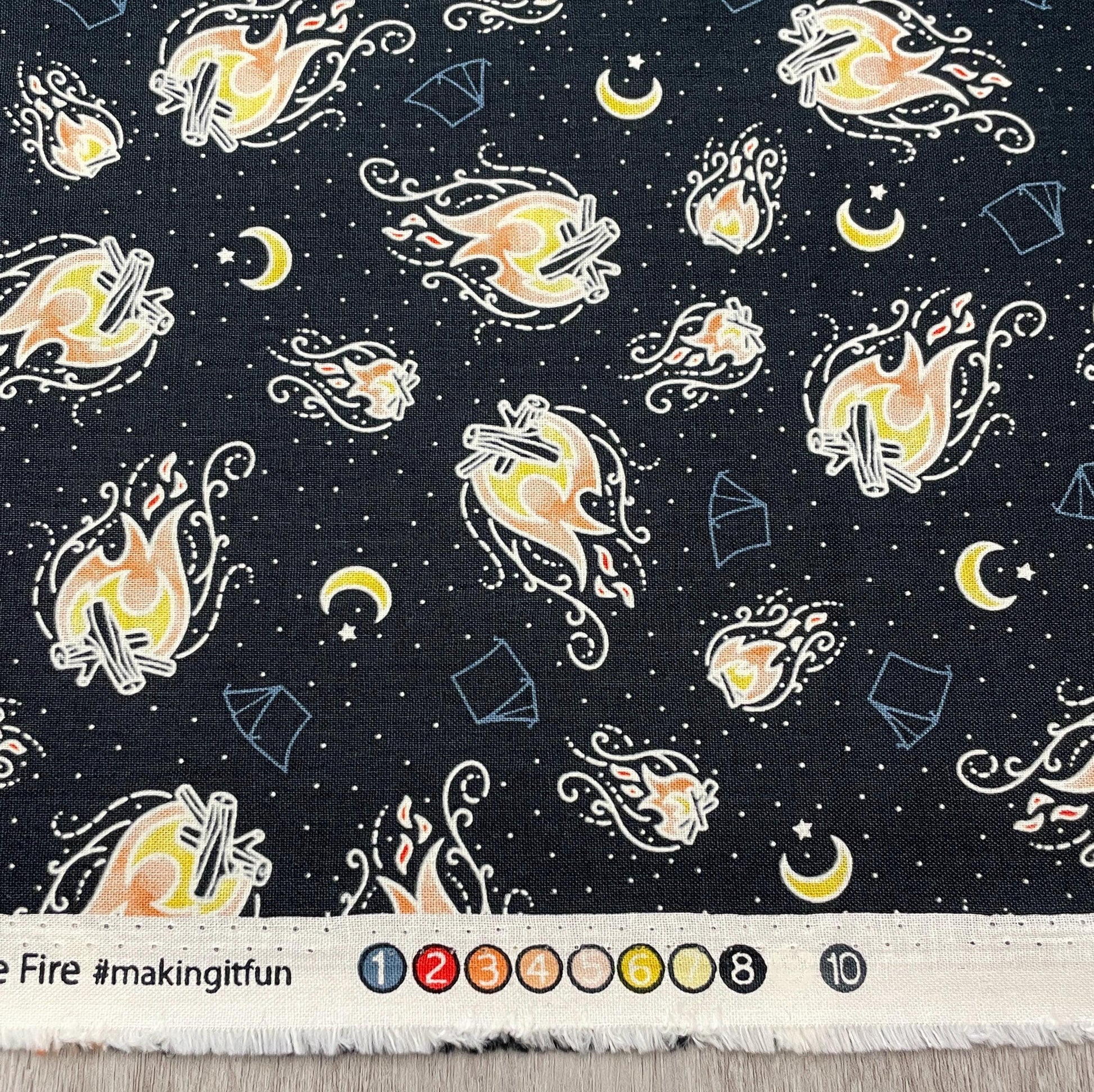 Campfire - By the light of the fire in Navy - Light Up My World collection by Michael Miller fabrics - 100% Cotton Fabric