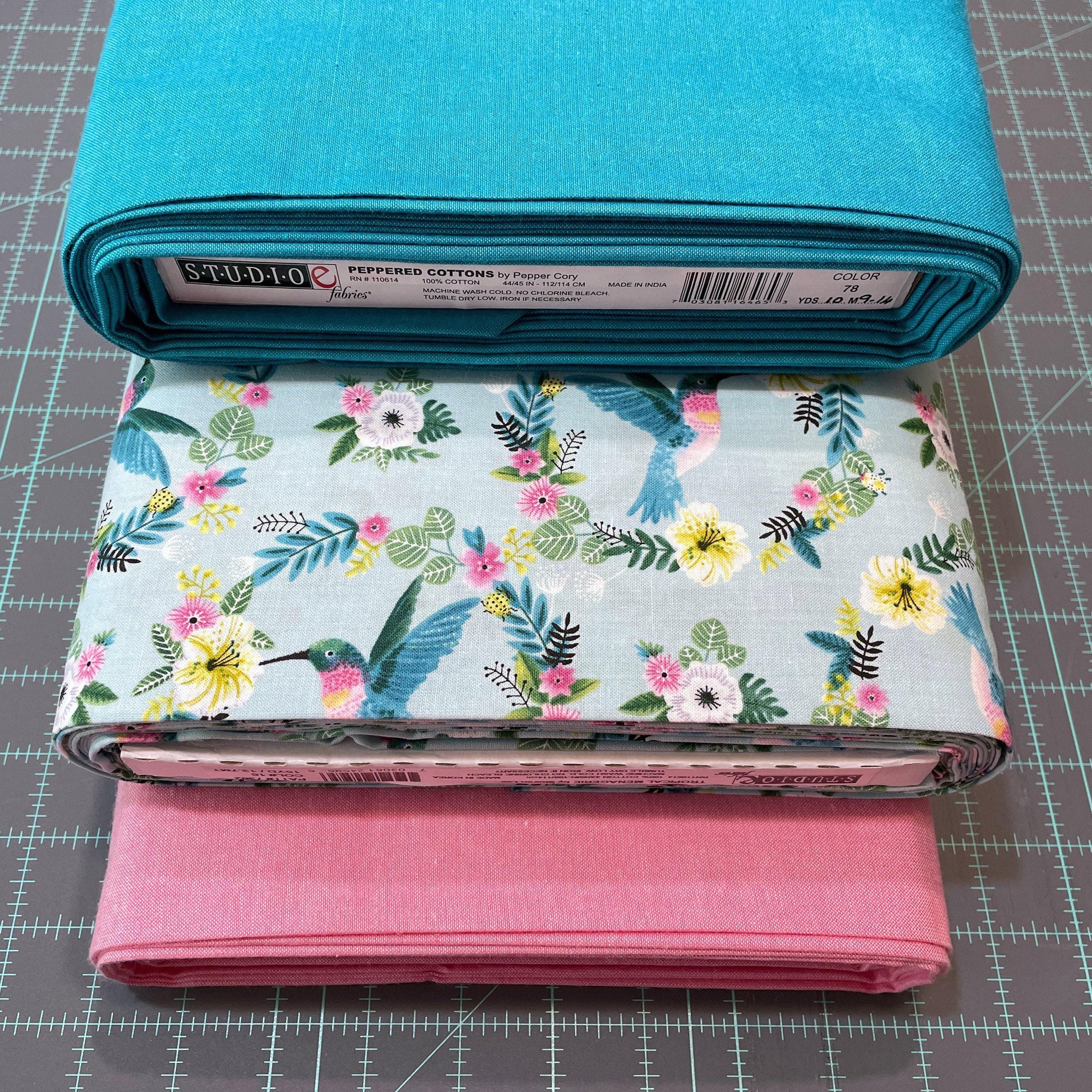 Hummingbird Fabric - Tropical Menagerie Collection - 7382-16 Aqua - 100% cotton fabric by StudioE