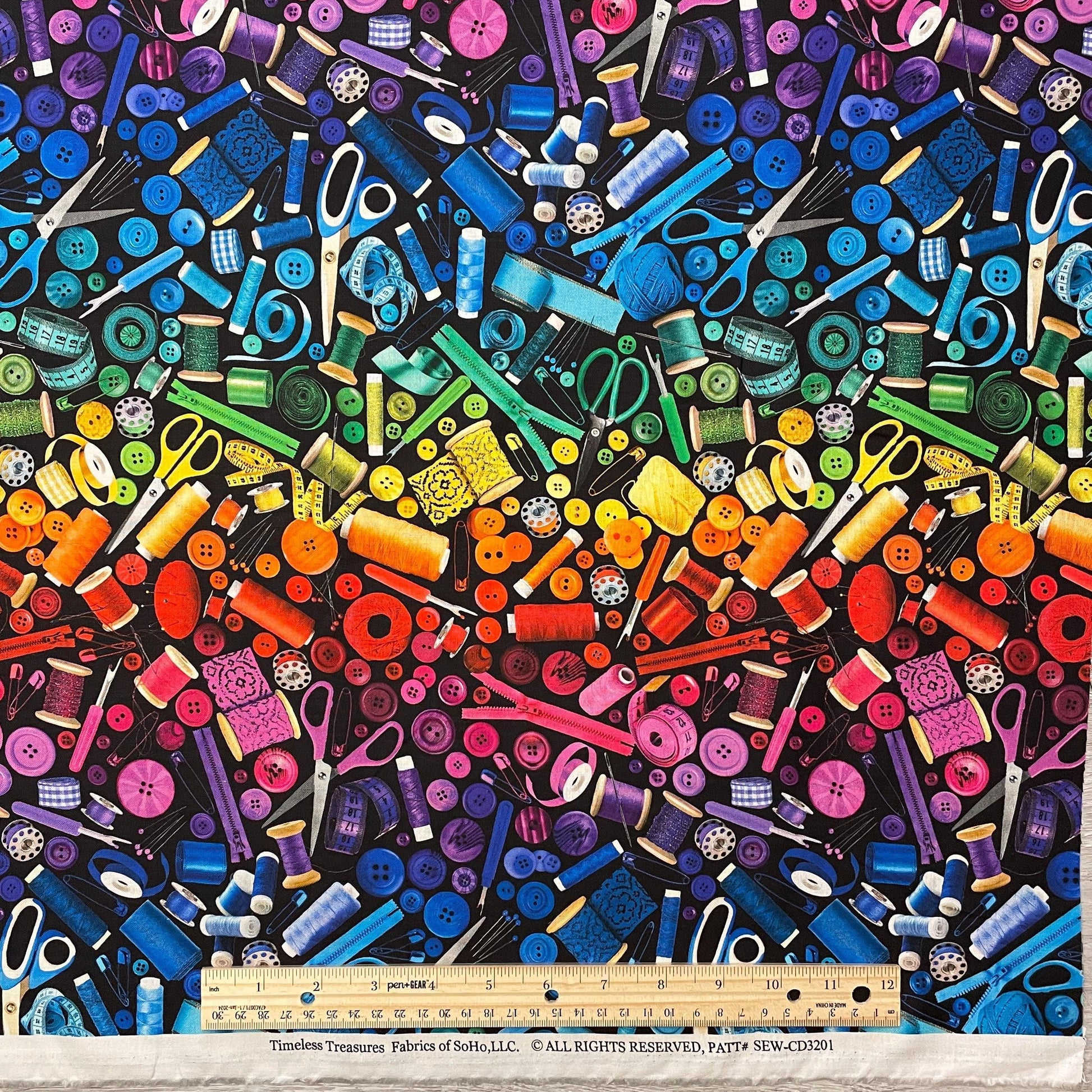 Ombre Sewing Supply Fabric - Timeless Treasures - 100% Cotton - Sewing Room Collection - Zipper Buttons