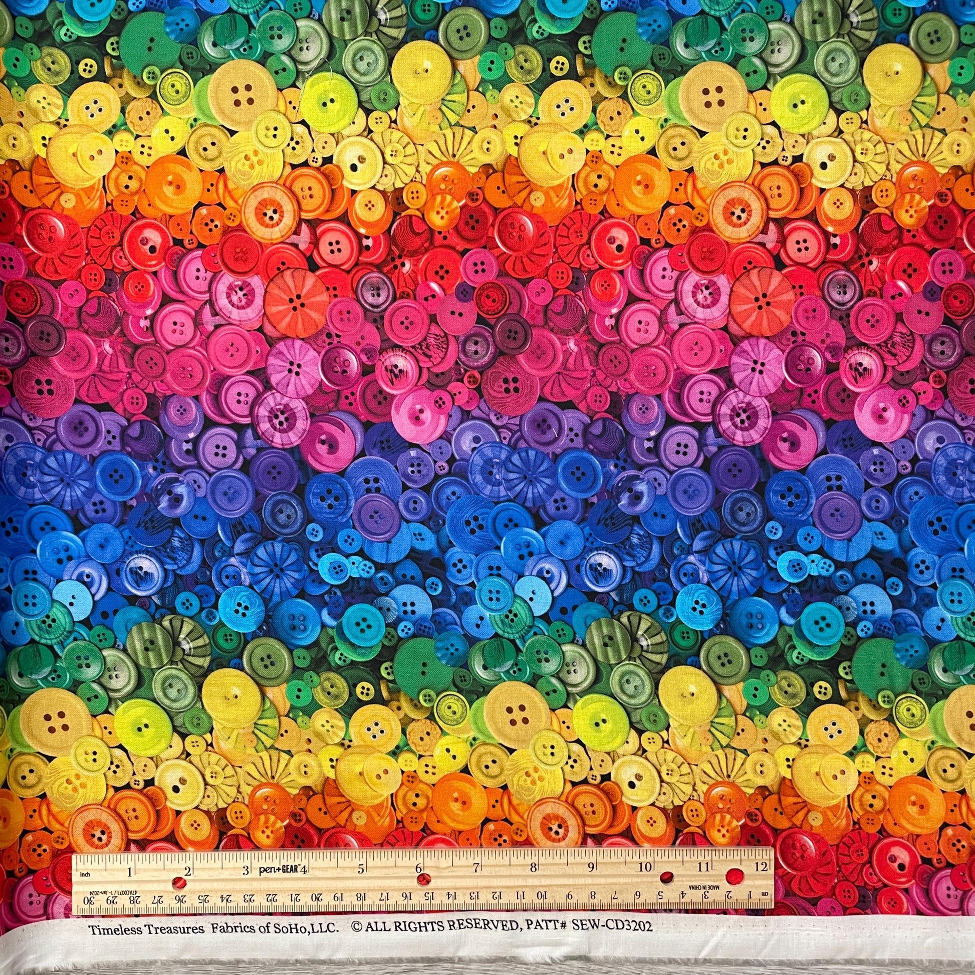 Ombre Sewing Supply Fabric - Timeless Treasures - 100% Cotton - Sewing Room Collection - Zipper Buttons