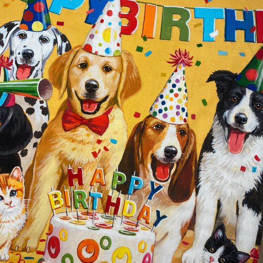 Dog Happy Birthday Fabric Panel - 100% Cotton - David Textiles Exclusive Print - Digitally Printed