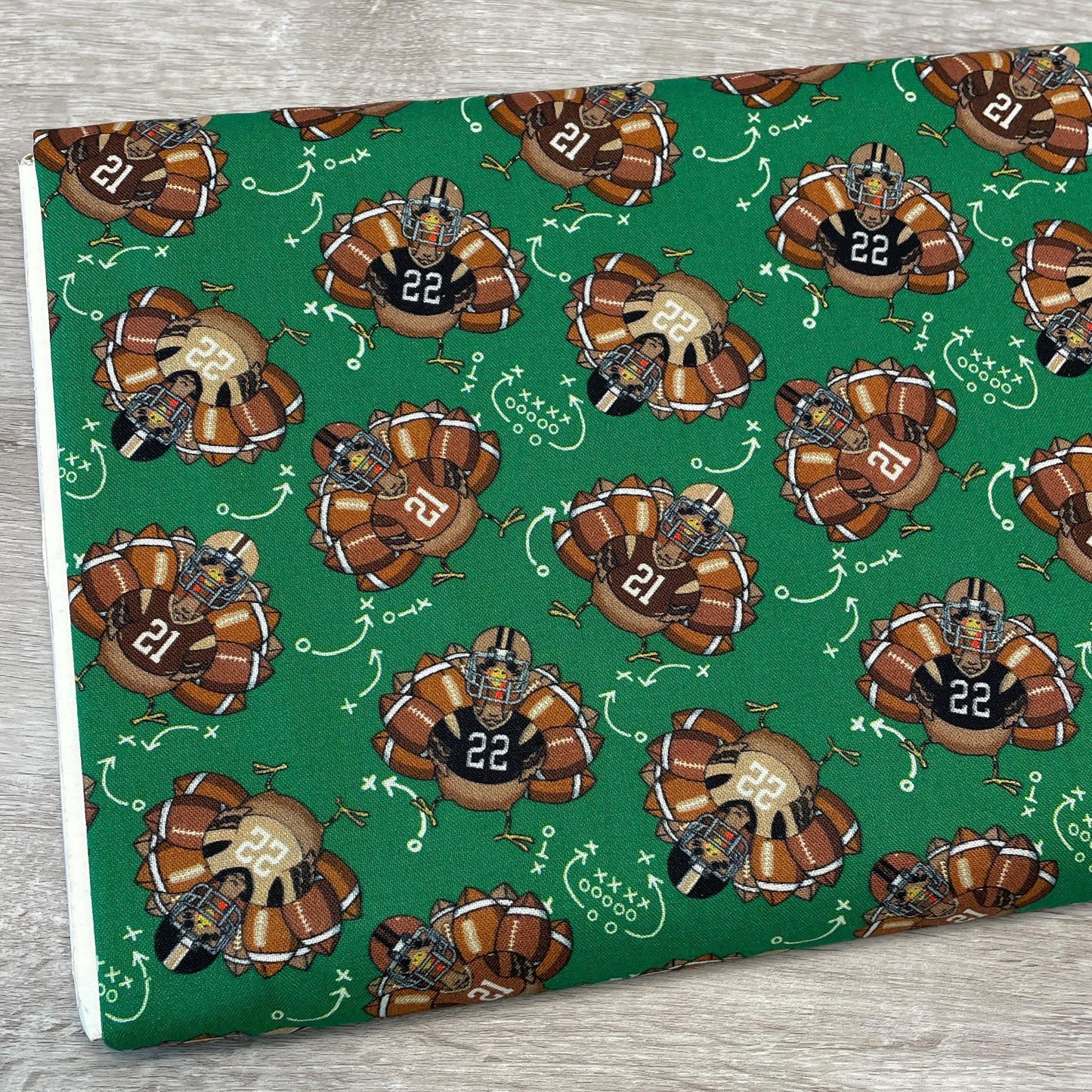 Thanksgiving football fabric - Green Team Turkey