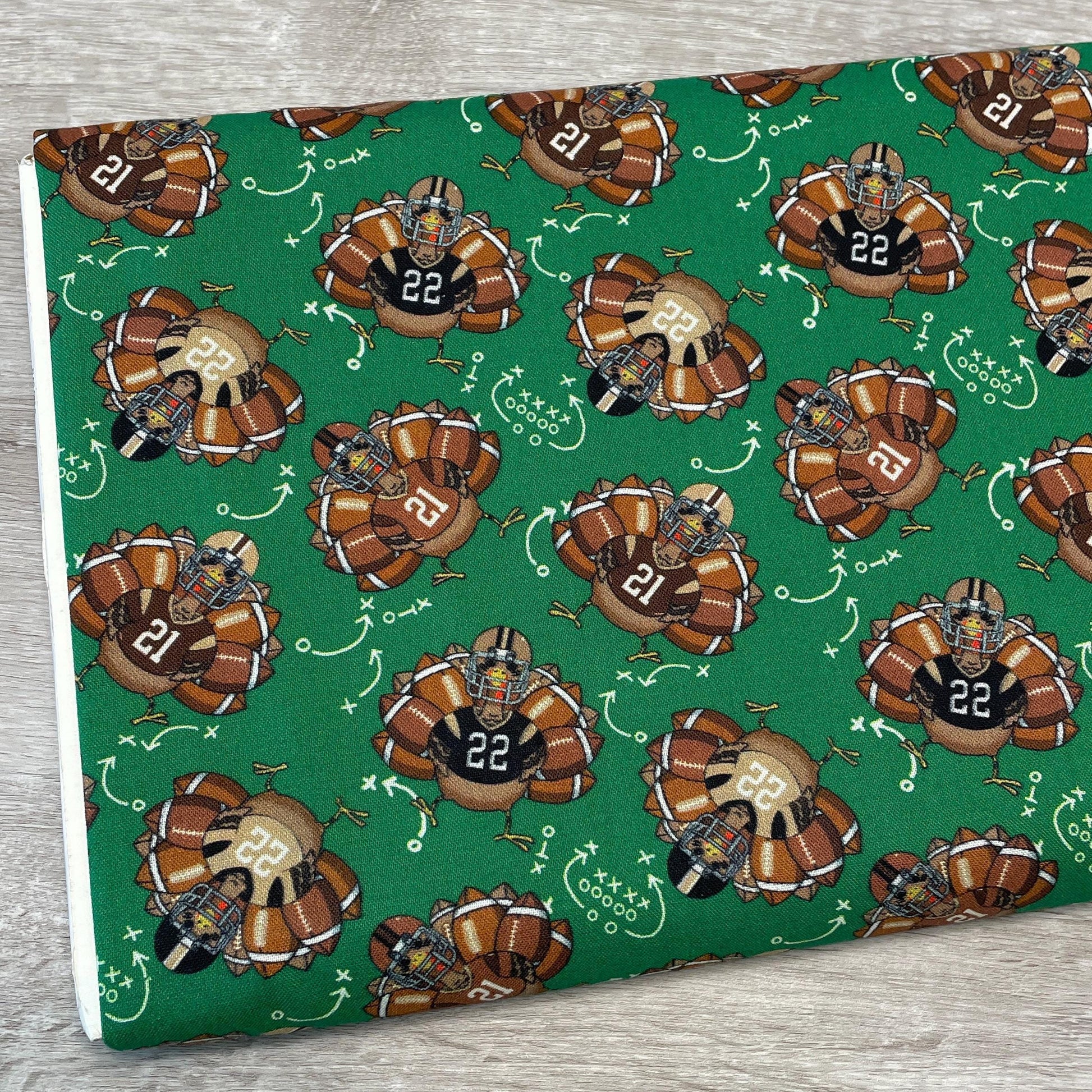 Thanksgiving football fabric - Green Team Turkey