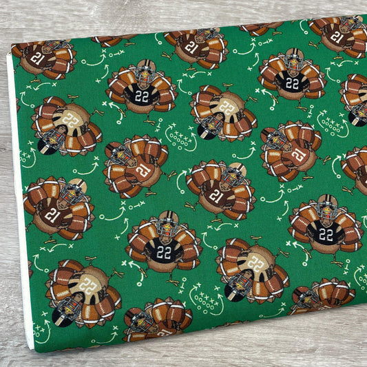 Thanksgiving football fabric - Green Team Turkey