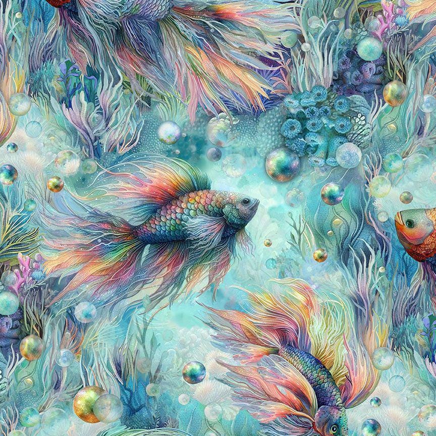 Rainbow fish fabric - Timeless Treasures - 100% Cotton - Colorful ocean material