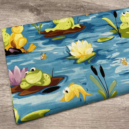 Frog fabric - Paul's Pond Allover Turquoise - Susybee