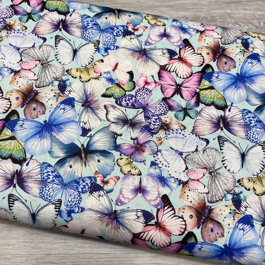 Tossed Pretty Butterfly fabric - Aqua - 100% Cotton - Butterfly Dreams Collection