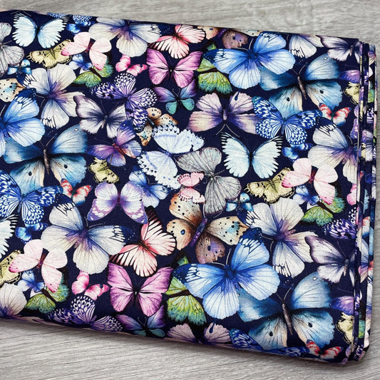 Tossed Pretty Butterfly fabric - Plum - 100% Cotton - Butterfly Dreams Collection
