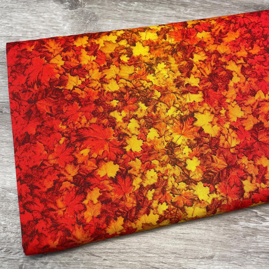 Fall Leaf Fabric - Orange Ombre Leaves - Autumn Glory