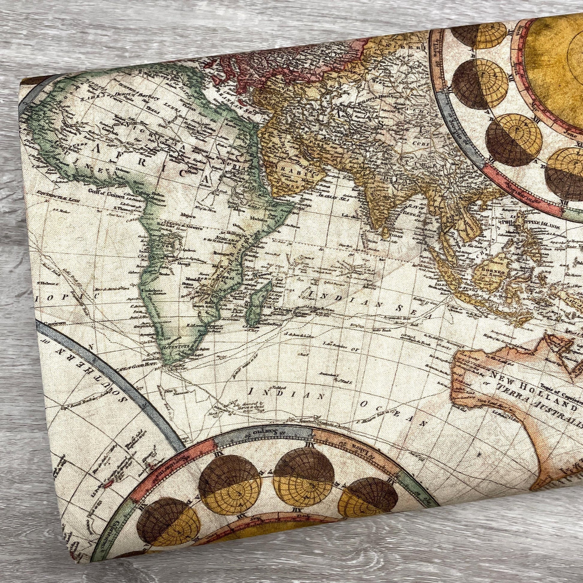 World Map Fabric - Robert Kaufman Library of Rarities - 100% Cotton - SRKD-19187-199 ANTIQUE