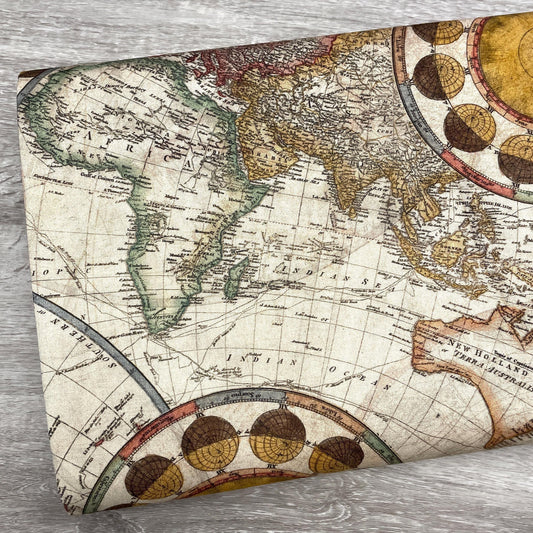 World Map Fabric - Robert Kaufman Library of Rarities - 100% Cotton - SRKD-19187-199 ANTIQUE