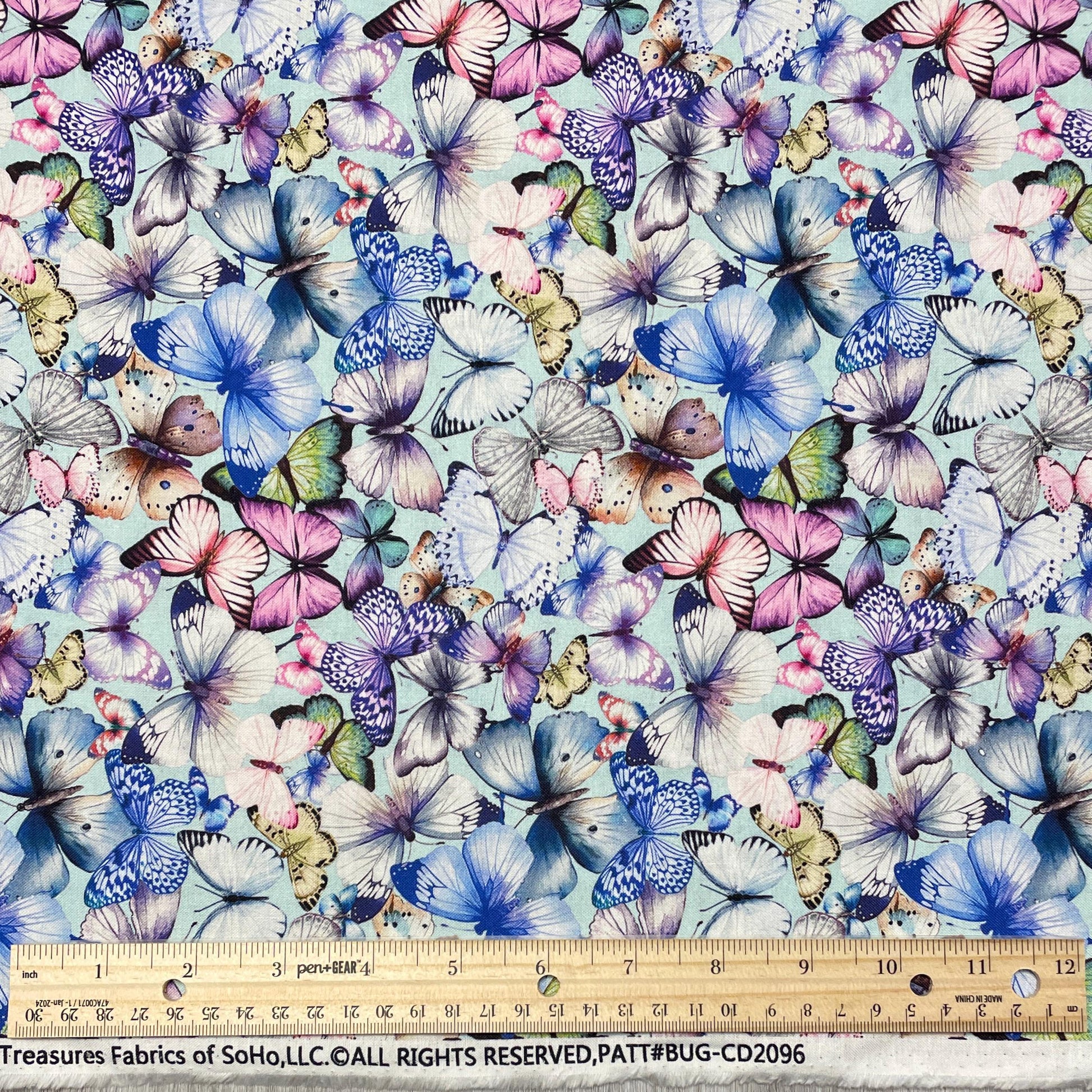 Tossed Pretty Butterfly fabric - Aqua - 100% Cotton - Butterfly Dreams Collection