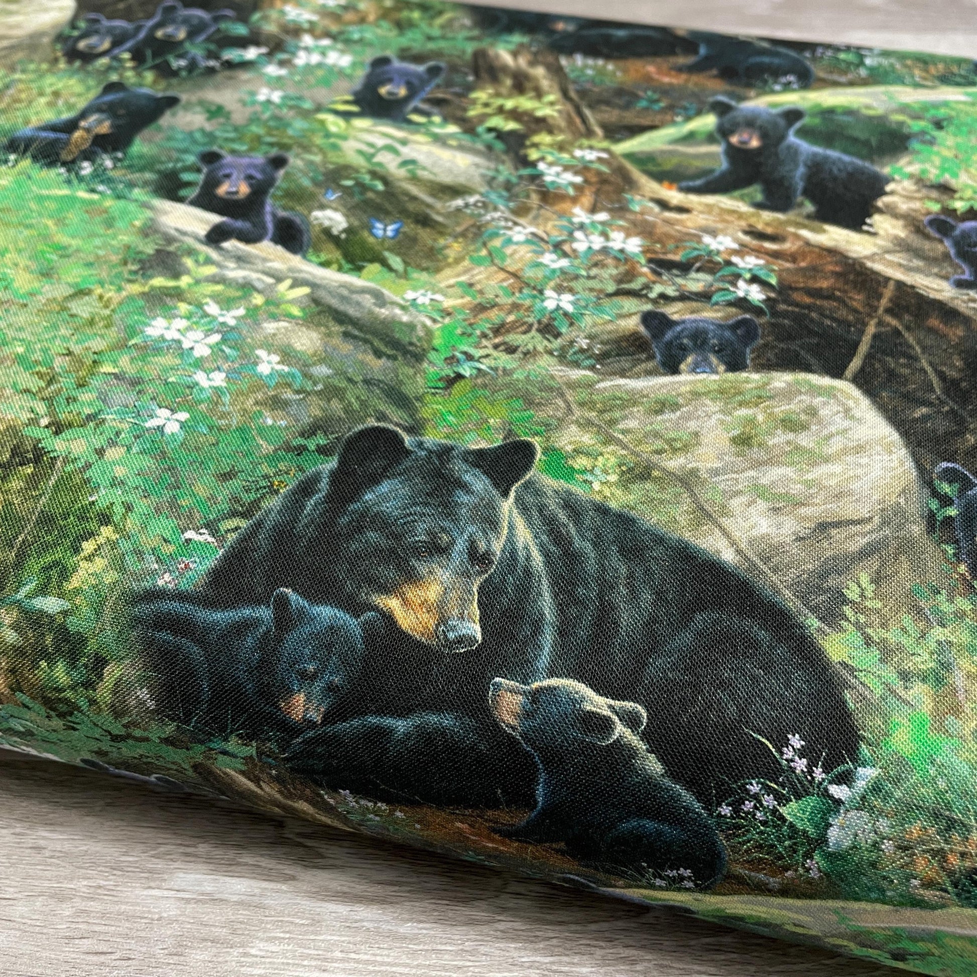 Black Bear fabric - Tender Moments - 100% Cotton - 9608-Green - Baby Bear Family