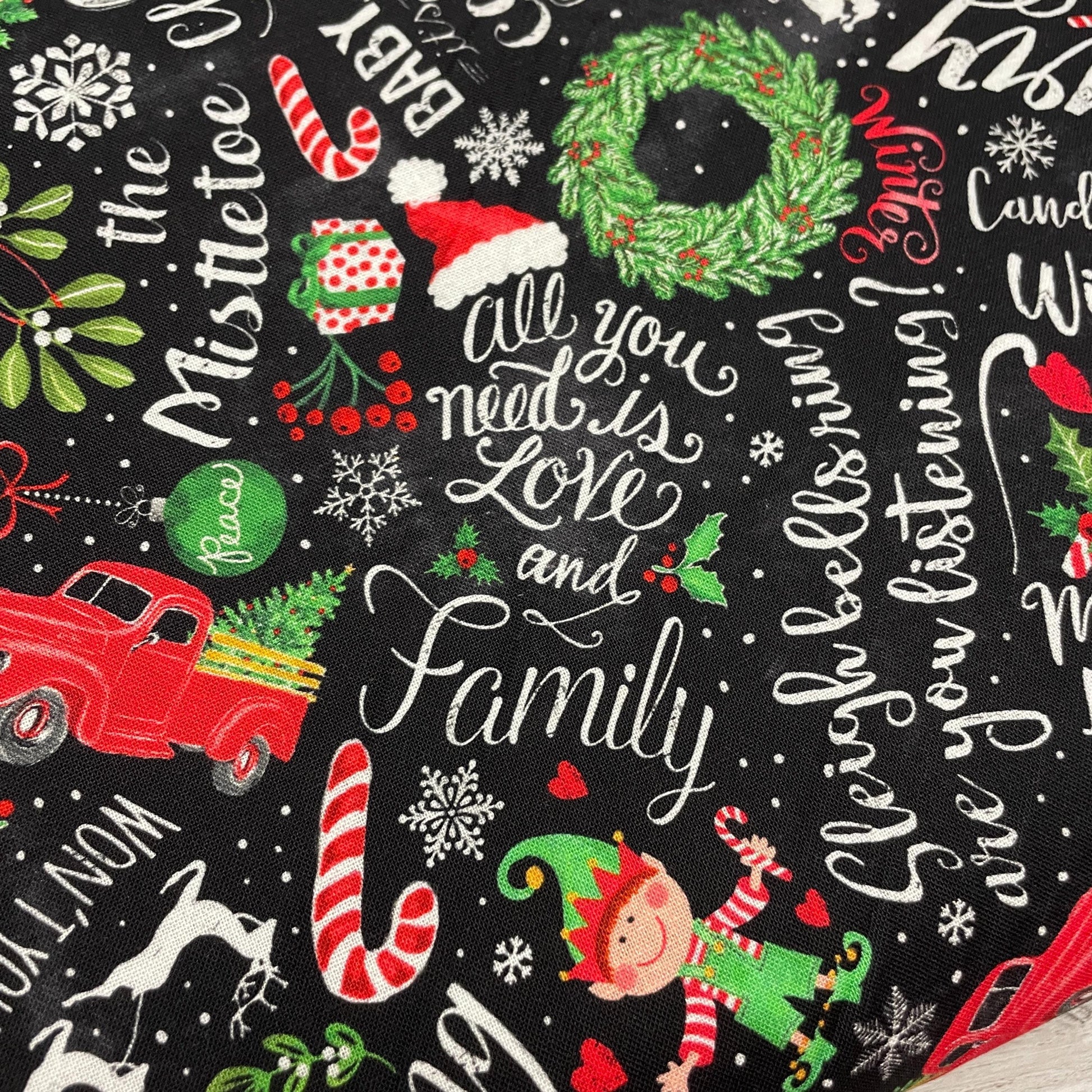 Christmas Fabric - Holiday Chalkboard Words & Motifs - Winter Wonderland