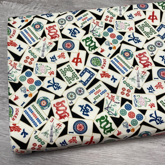 Mahjong fabric - 100% Cotton - Timeless Treasures - FUN-CD2741 BLACK - Tile Game Hobby