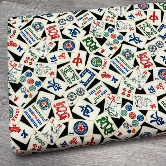 Mahjong fabric - 100% Cotton - Timeless Treasures - FUN-CD2741 BLACK - Tile Game Hobby