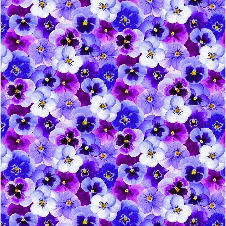 Pansy fabric - Timeless Treasures - 100% cotton - Packed Pansies quilting fabric floral material purple flowers