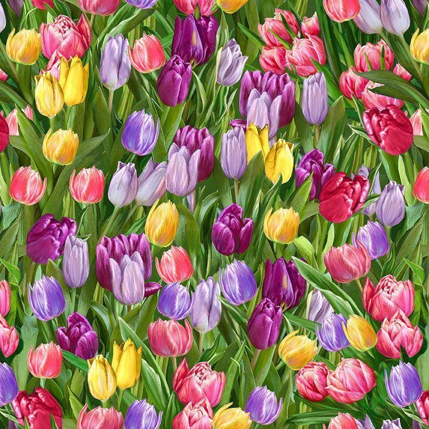 Easter Tulip Fabric - Timeless Treasures - 100% Cotton - Garden