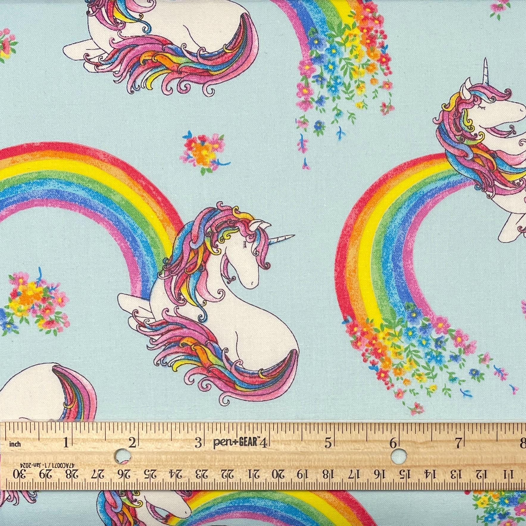 Unicorn and Rainbows fabric - 100% cotton