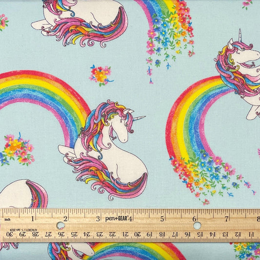 Unicorn and Rainbows fabric - 100% cotton