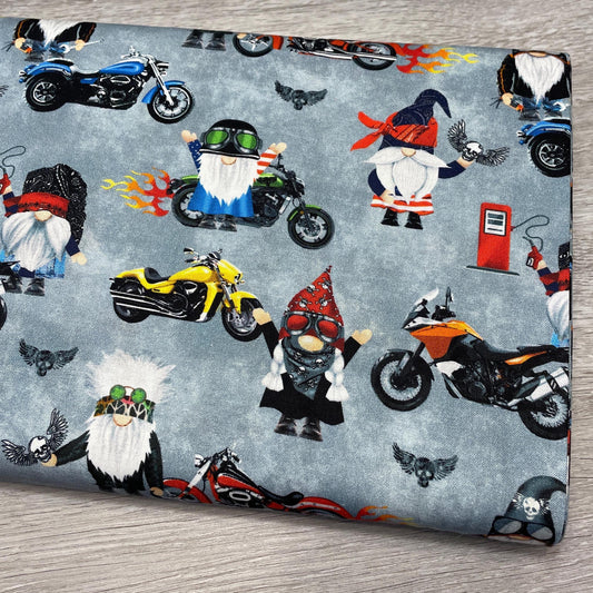 Biker Gnomes Fabric - Timeless Treasures - 100% cotton - Motorcycle Club