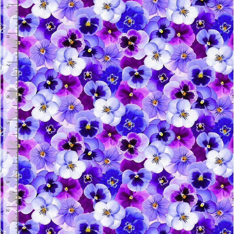 Pansy fabric - Timeless Treasures - 100% cotton - Packed Pansies quilting fabric floral material purple flowers