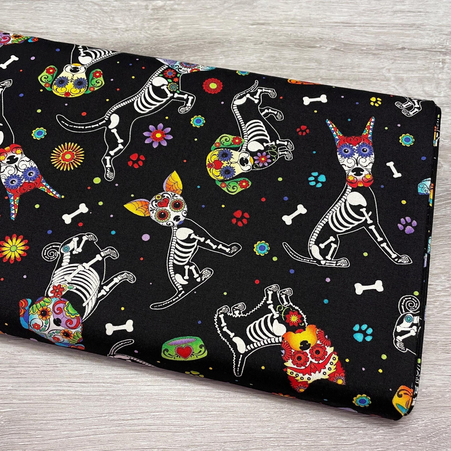 Sugar Skulls Dog Fabric - Day of the Dead Dogs
