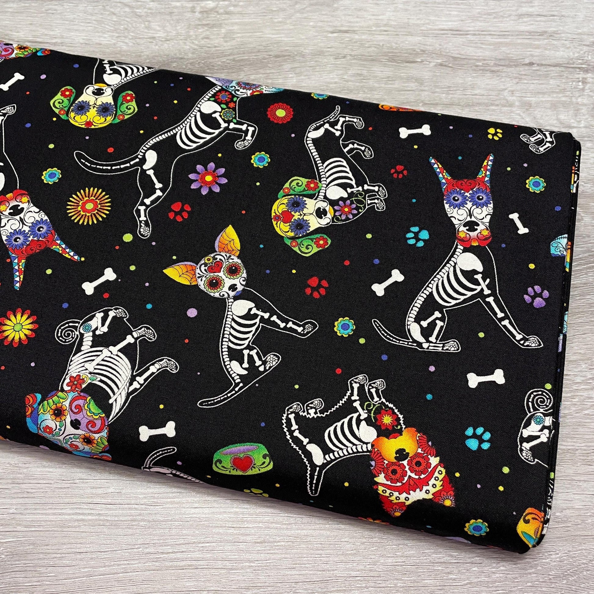 Sugar Skulls Dog Fabric - Day of the Dead Dogs